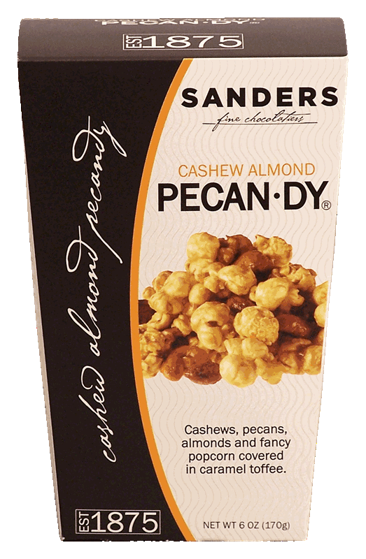 Sanders PecanDy cashews pecans almonds and fancy popcorn covered in